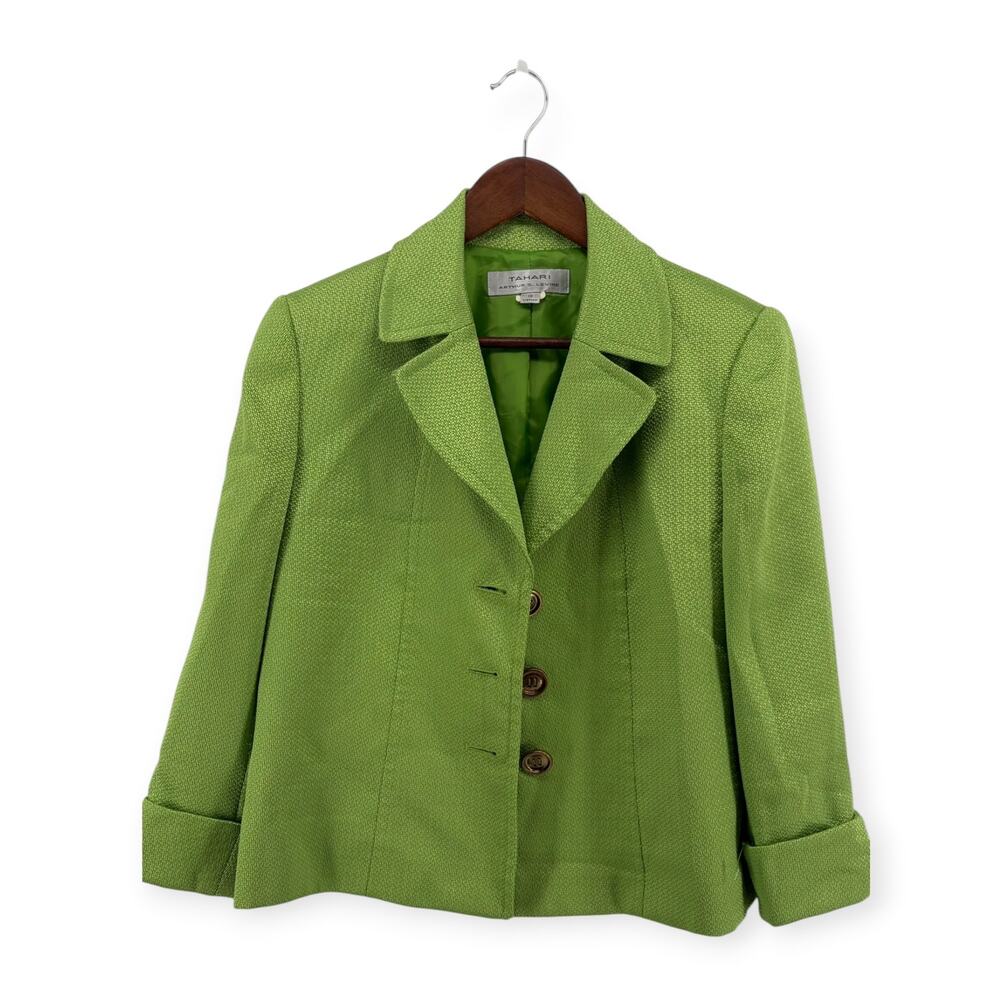 TAHARI Arthur S. Levine Lime Green Blazer Gold Buttons Size 10